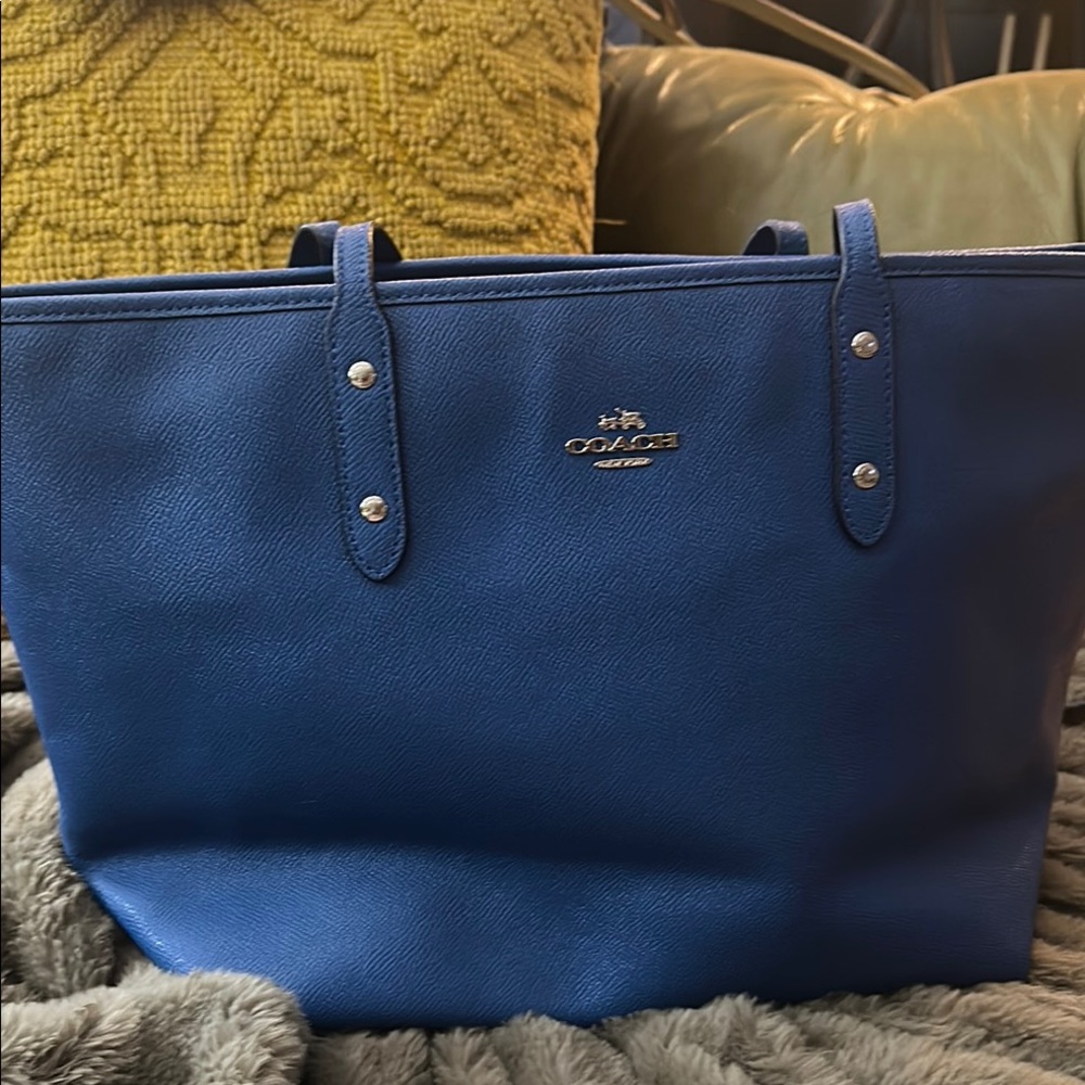 Coach Blue Pebbled Leather Tote